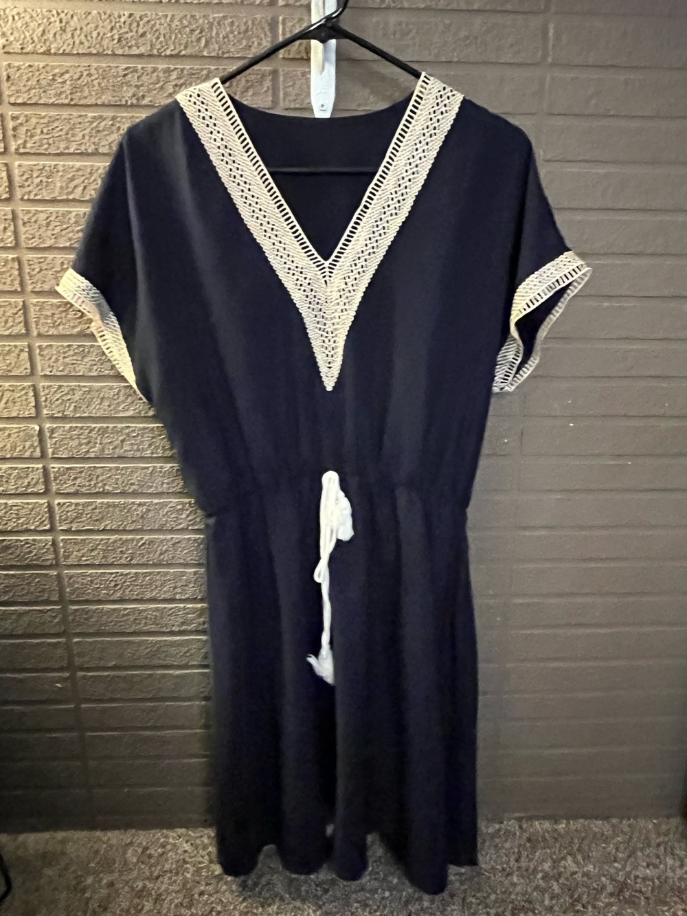 Women’s Navy V-Neck Crochet Trim Dress